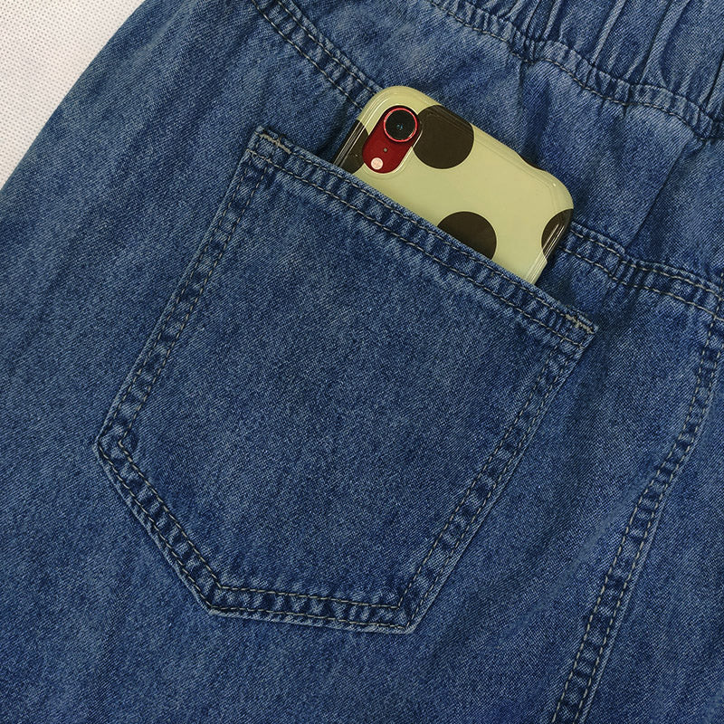 Pring Summer Denim A Binding Tape Brushed Elastic High Skirt
