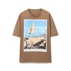 Women's Abstract Landscape Photo Print Round Neck Brown Short Sleeve T Shirt