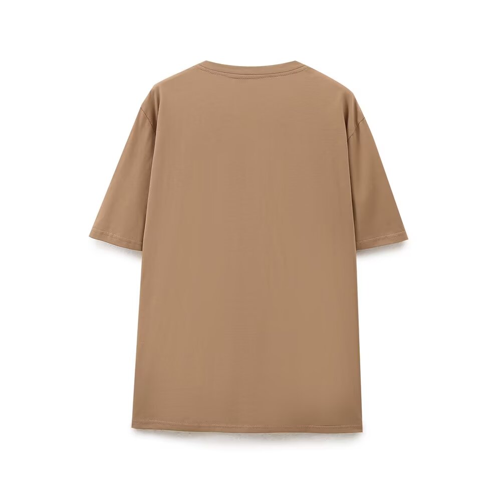 Women's Abstract Landscape Photo Print Round Neck Brown Short Sleeve T Shirt