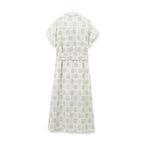 Floral Embroidered Collared Belted Short-Sleeve Shirt Midi Dress