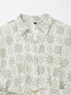 Floral Embroidered Collared Belted Short-Sleeve Shirt Midi Dress