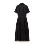 Embroidered Collared Button-Pocket Belted Shirt Maxi Dress