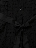 Embroidered Collared Button-Pocket Belted Shirt Maxi Dress