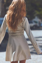 Women's V-Neck Ruched Long-Sleeve Mini Dress