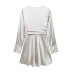 Women's V-Neck Ruched Long-Sleeve Mini Dress