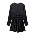Women's V-Neck Ruched Long-Sleeve Mini Dress