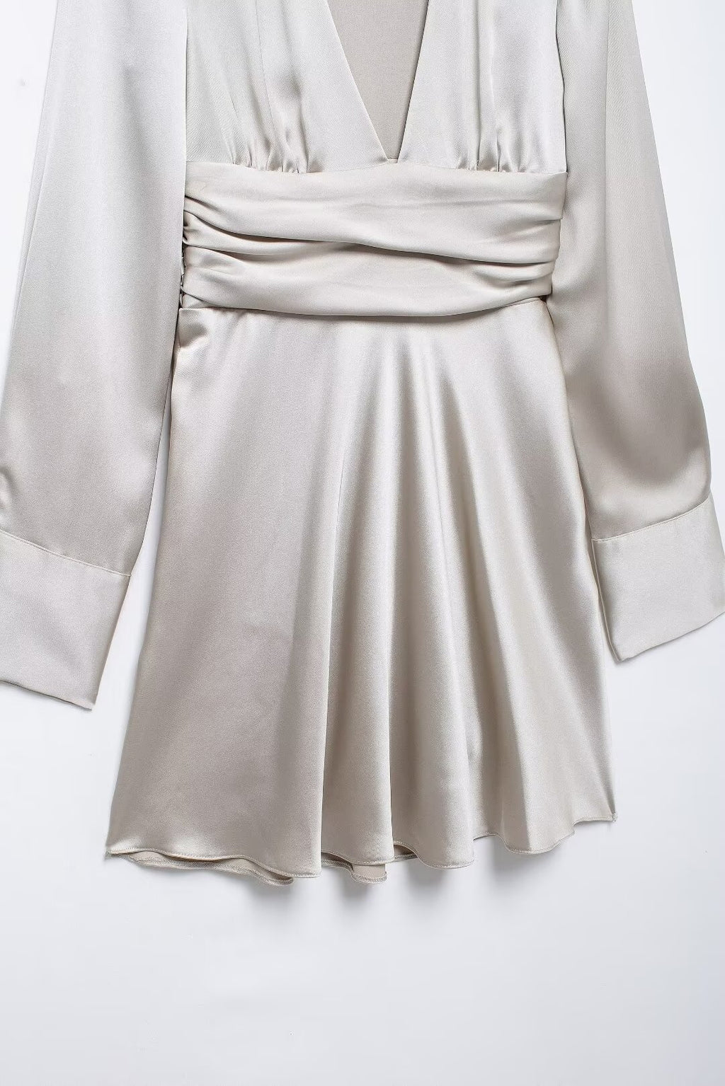 Women's V-Neck Ruched Long-Sleeve Mini Dress