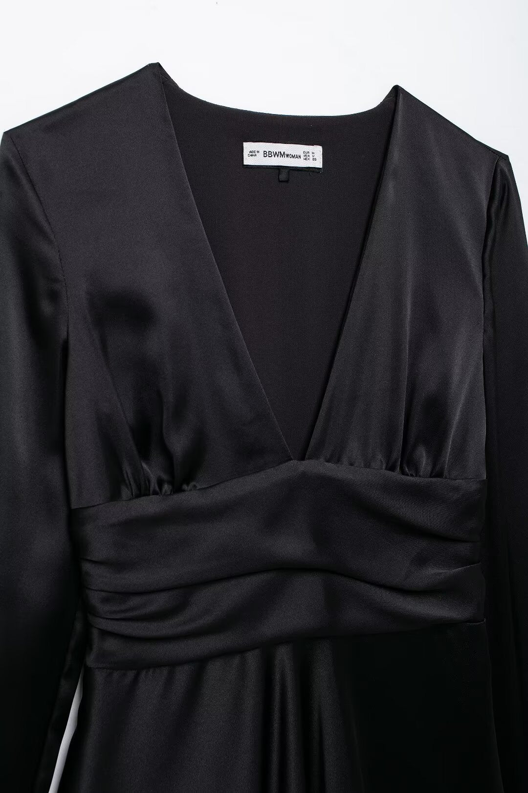 Women's V-Neck Ruched Long-Sleeve Mini Dress