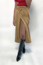 Fall Suede Texture Effect Paper Bag Midi Skirt