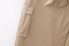 Fall Suede Texture Effect Paper Bag Midi Skirt