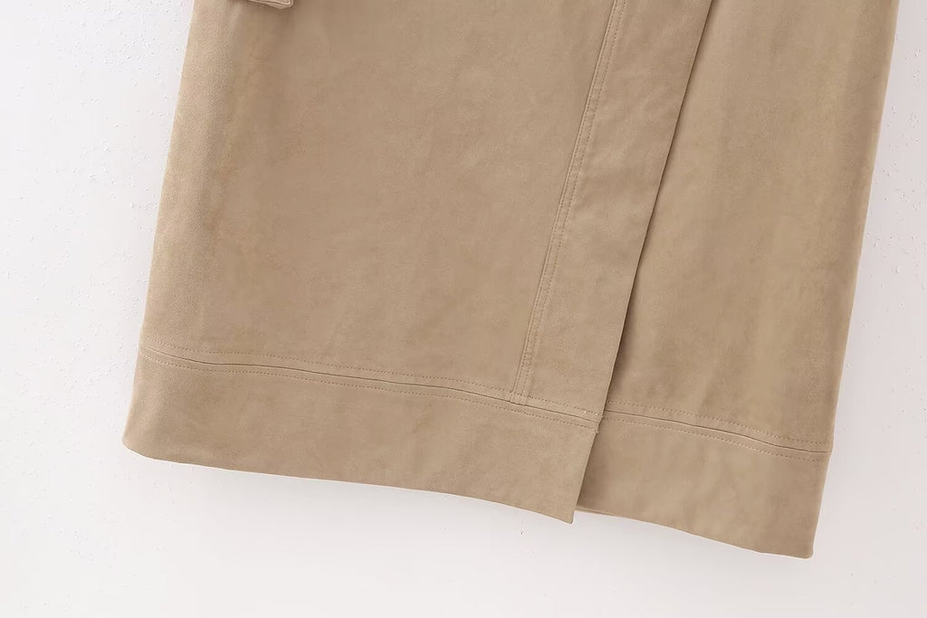 Fall Suede Texture Effect Paper Bag Midi Skirt