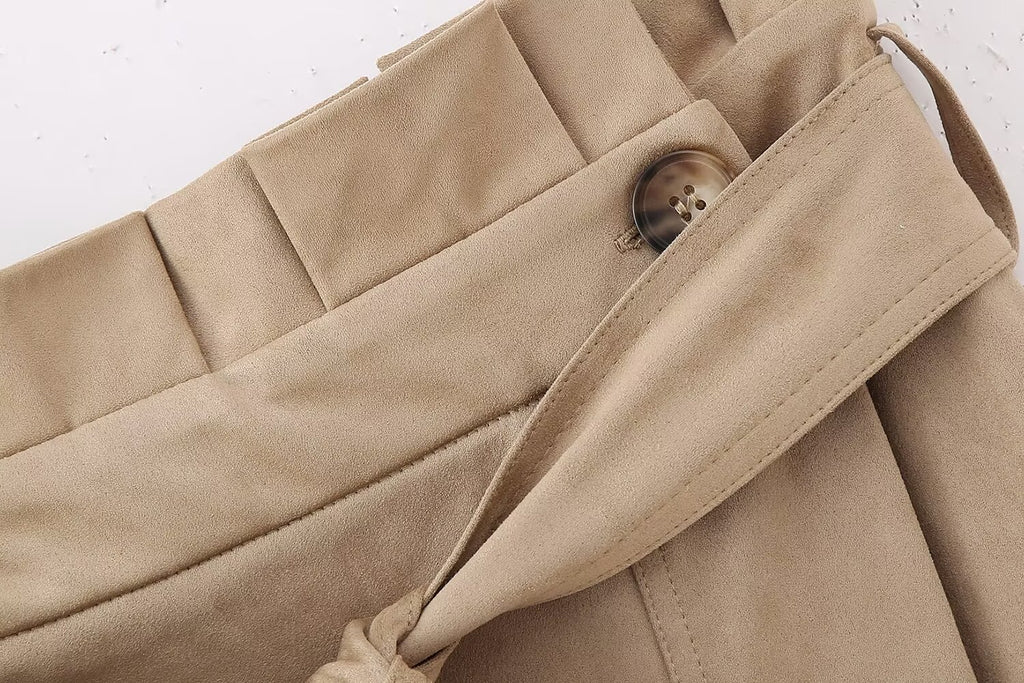 Fall Suede Texture Effect Paper Bag Midi Skirt
