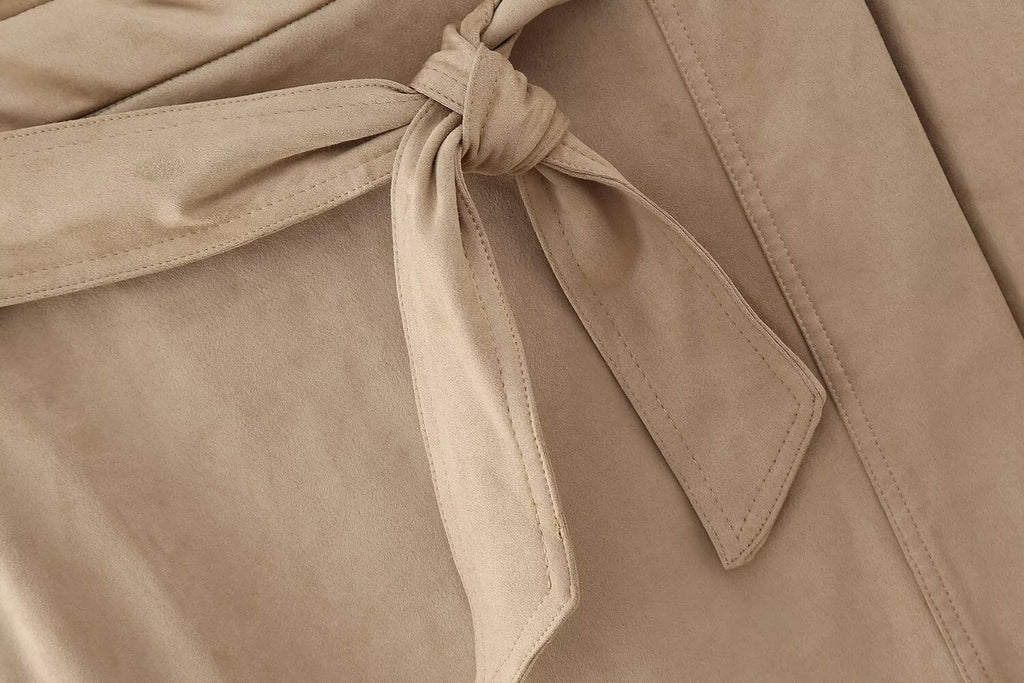 Fall Suede Texture Effect Paper Bag Midi Skirt