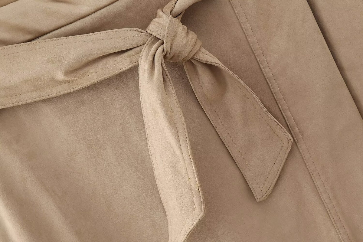 Fall Suede Texture Effect Paper Bag Midi Skirt