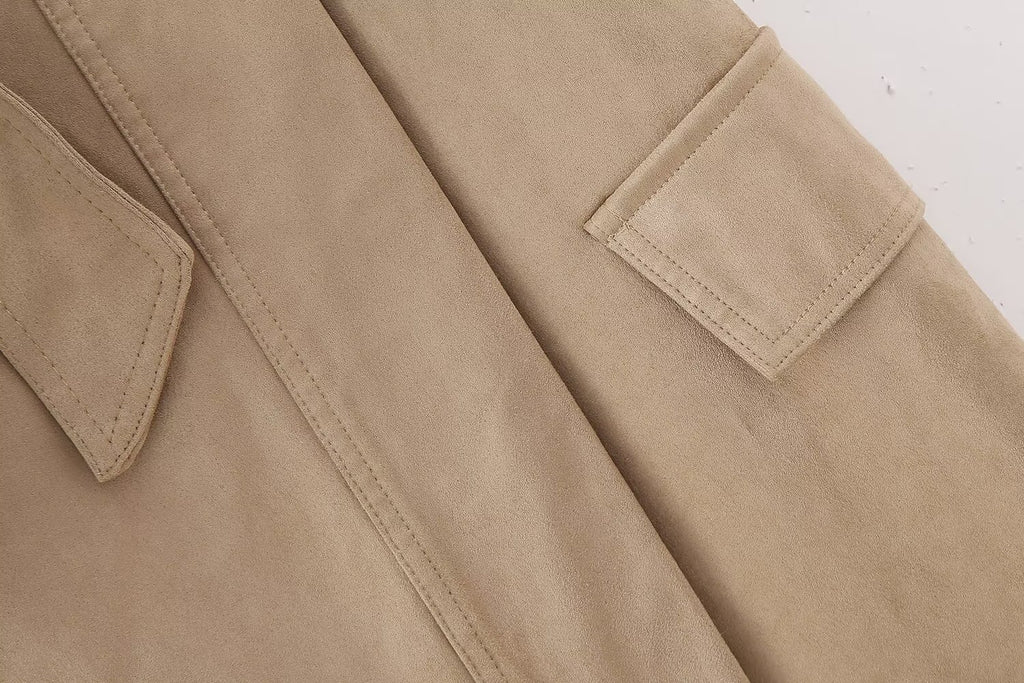 Fall Suede Texture Effect Paper Bag Midi Skirt