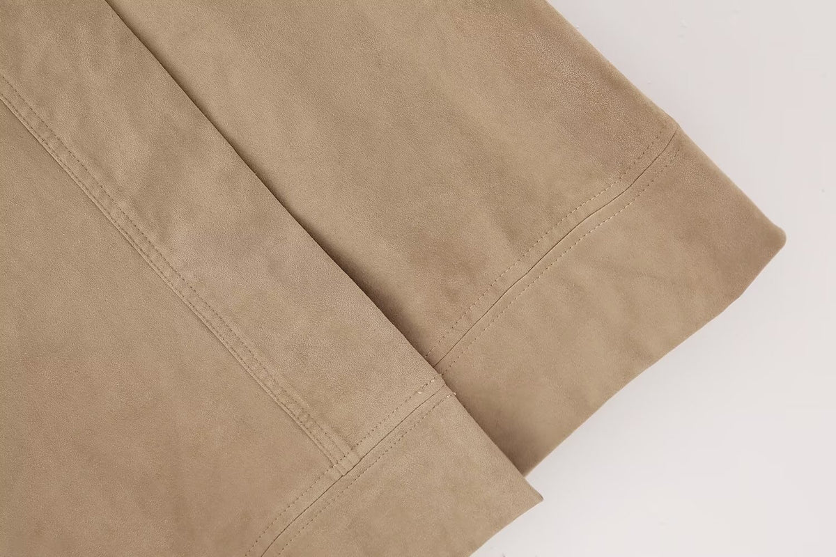 Fall Suede Texture Effect Paper Bag Midi Skirt