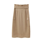 Fall Suede Texture Effect Paper Bag Midi Skirt