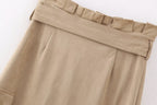 Fall Suede Texture Effect Paper Bag Midi Skirt