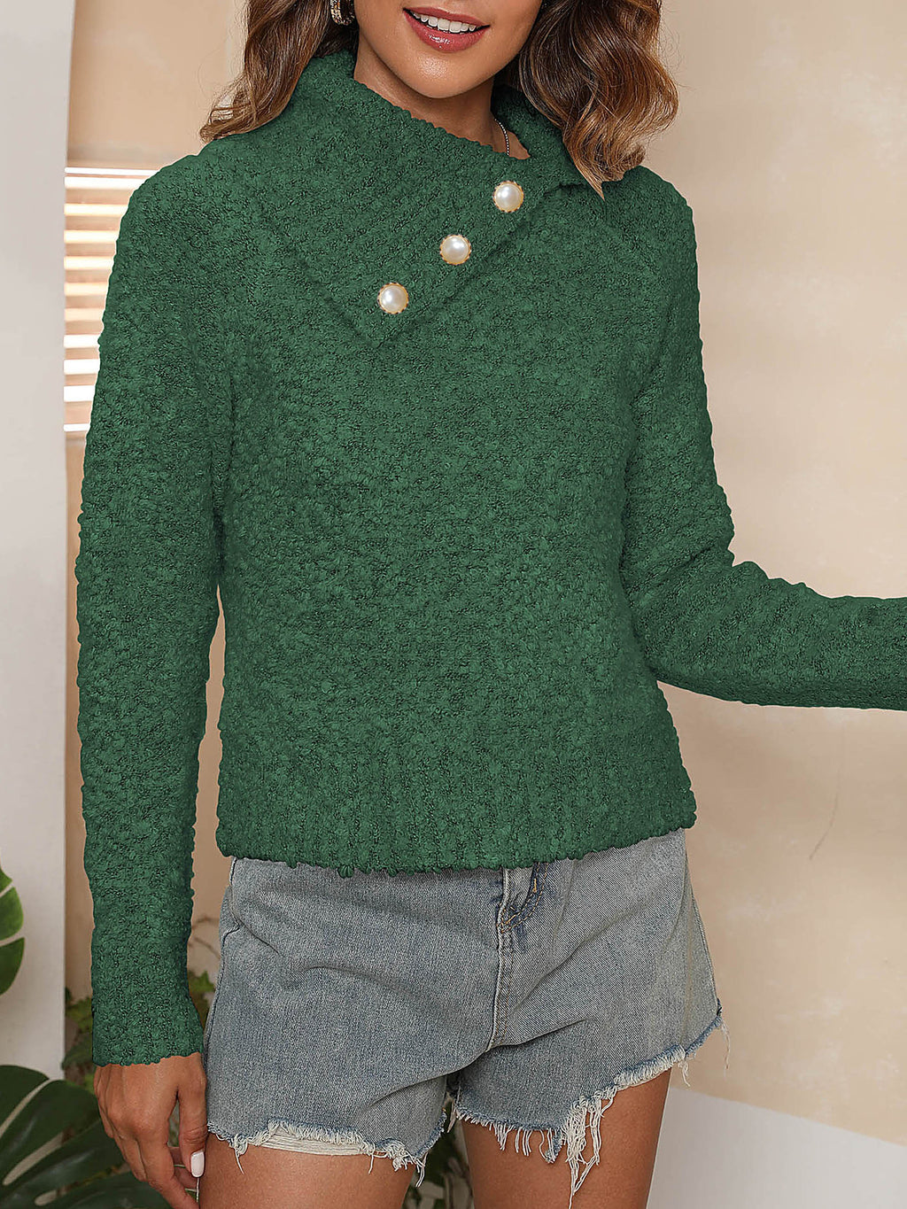 Dark Green 4 Pearl Buckle