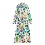 Women's Autumn Dress Printed Long Sleeve Shirt Slim Fit Long