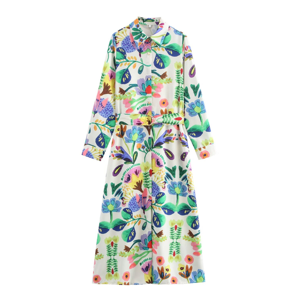 Women's Autumn Dress Printed Long Sleeve Shirt Slim Fit Long