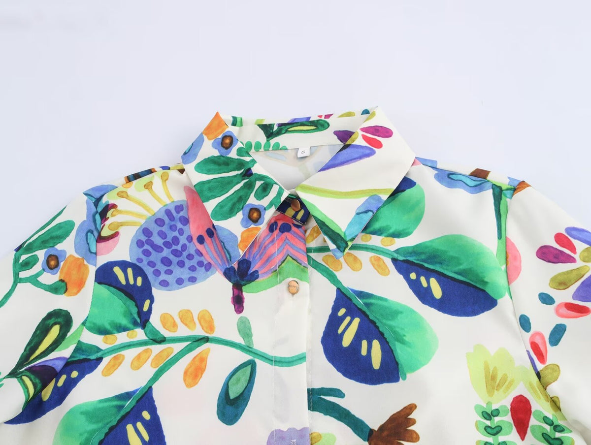 Women's Autumn Dress Printed Long Sleeve Shirt Slim Fit Long