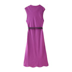 Satin Cowl-Neck Belted Sleeveless A-Line Midi Dress