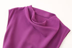 Satin Cowl-Neck Belted Sleeveless A-Line Midi Dress