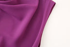 Satin Cowl-Neck Belted Sleeveless A-Line Midi Dress