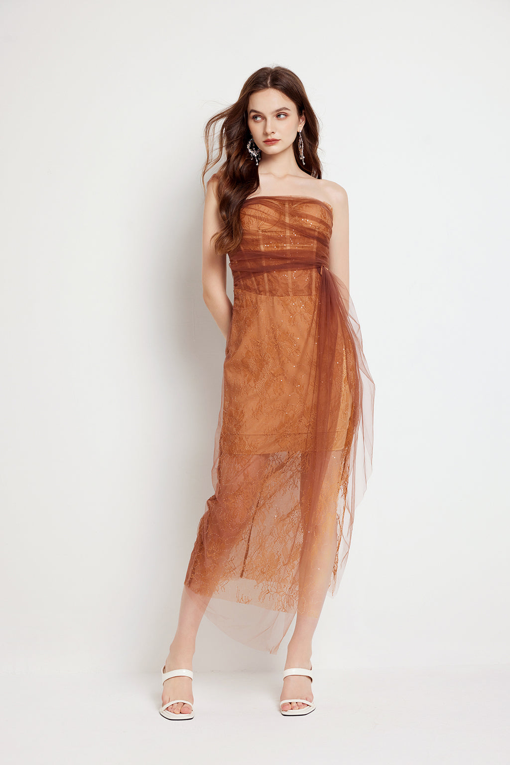 Lace Boned Asymmetric Split Maxi Dress