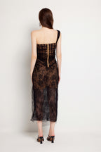 Lace Boned Asymmetric Split Maxi Dress