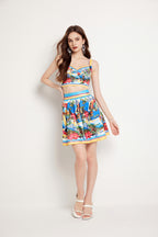 Women's 's Color-Contrast Halter Top & Skirt Set