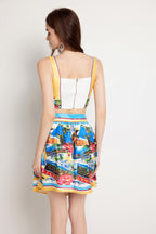 Women's 's Color-Contrast Halter Top & Skirt Set