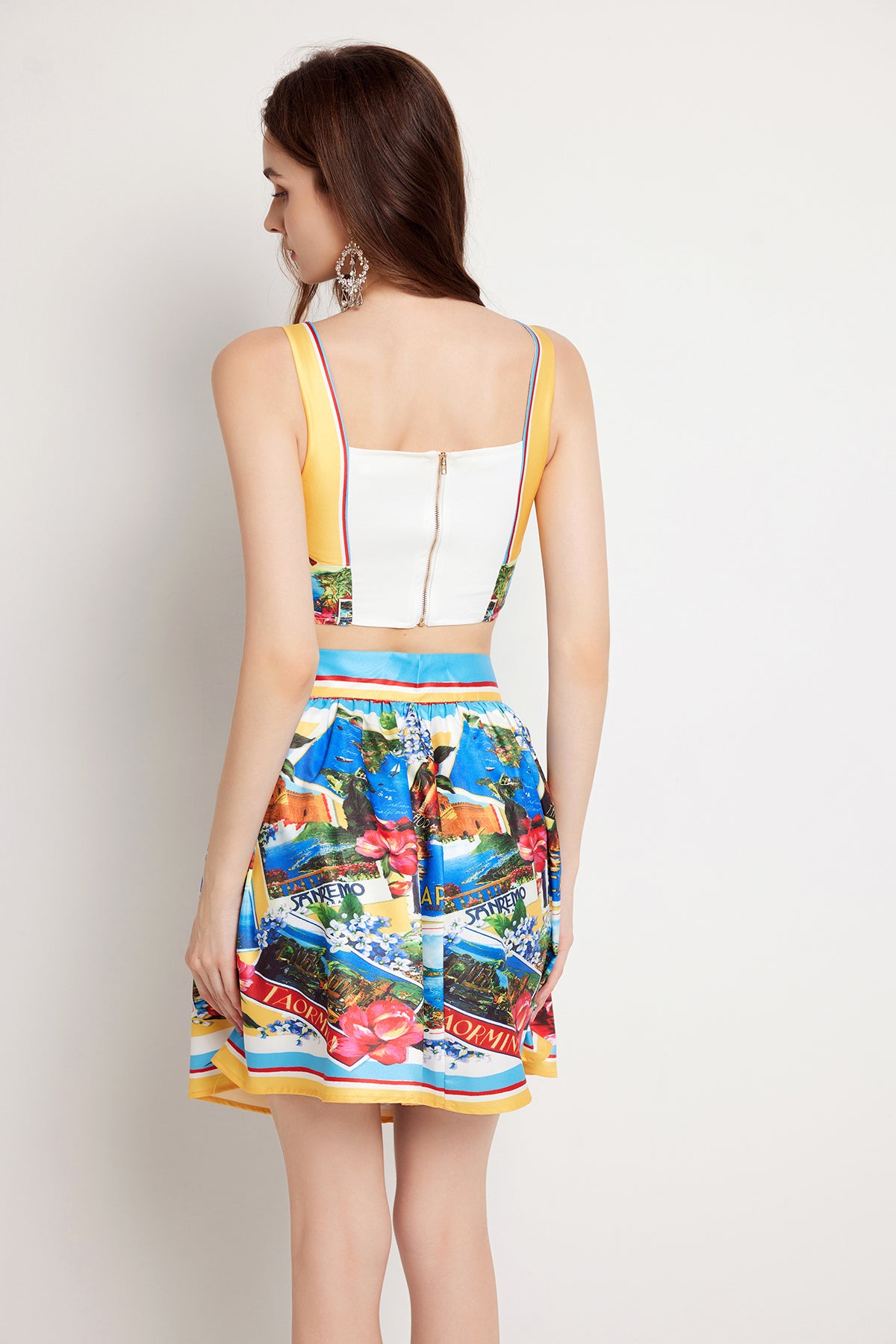 Women's Color-Contrast Halter Top & Skirt Set