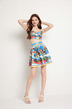 Women's 's Color-Contrast Halter Top & Skirt Set