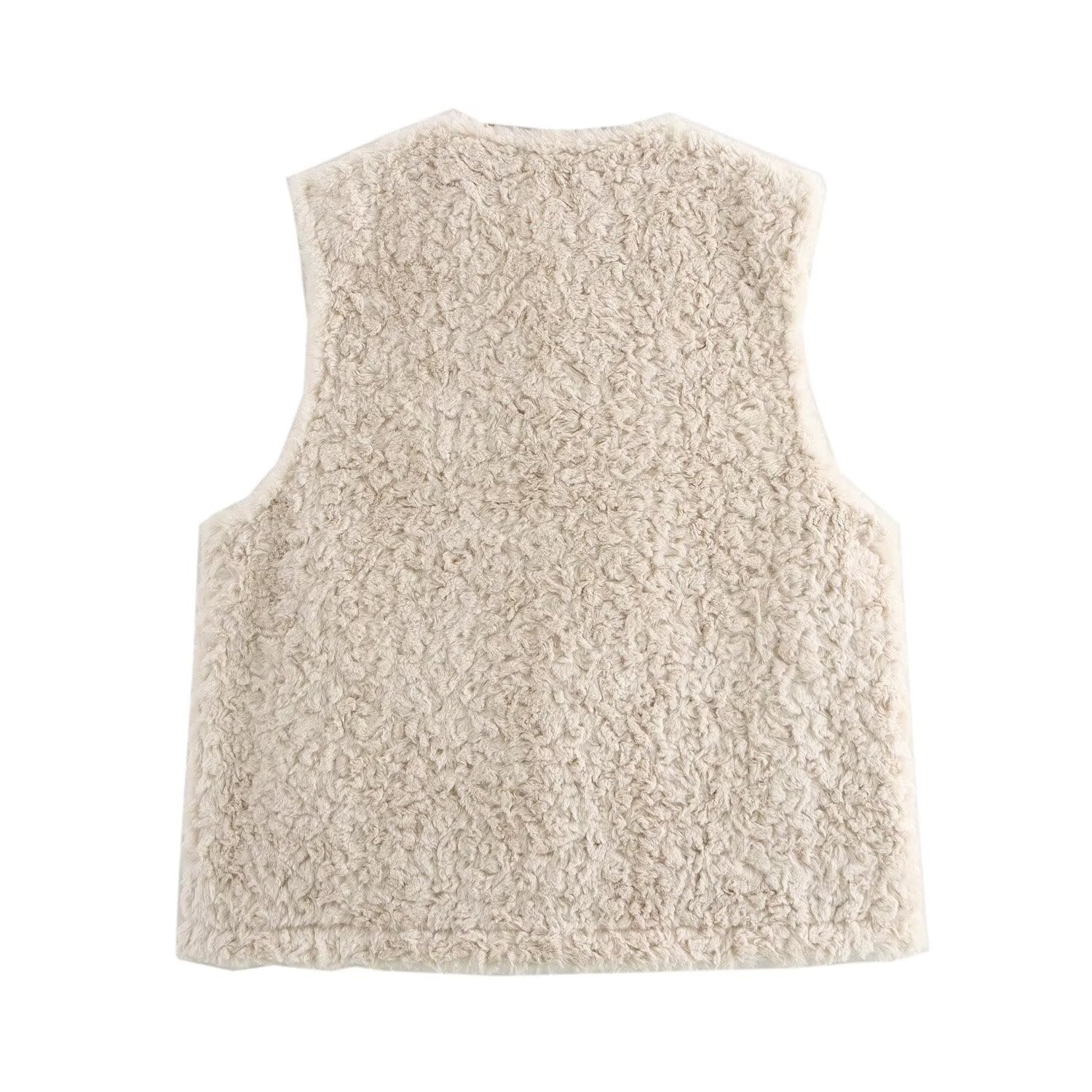 Women Casual Button Solid Color Lamb Fur Faux Shearling Jacket Sleeveless Waistcoat Vest
