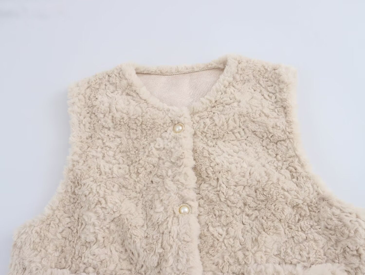Women Casual Button Solid Color Lamb Fur Faux Shearling Jacket Sleeveless Waistcoat Vest