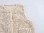 Women Casual Button Solid Color Lamb Fur Faux Shearling Jacket Sleeveless Waistcoat Vest