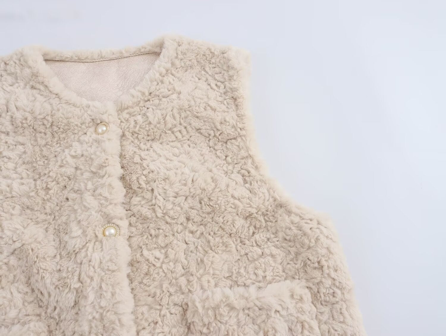 Women Casual Button Solid Color Lamb Fur Faux Shearling Jacket Sleeveless Waistcoat Vest