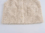 Women Casual Button Solid Color Lamb Fur Faux Shearling Jacket Sleeveless Waistcoat Vest