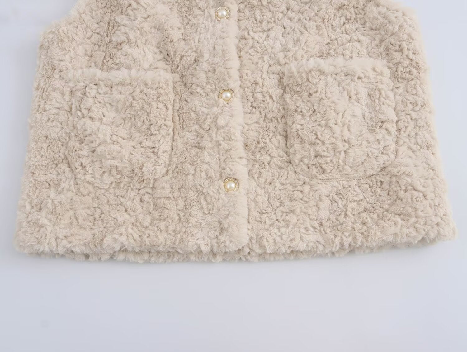 Women Casual Button Solid Color Lamb Fur Faux Shearling Jacket Sleeveless Waistcoat Vest
