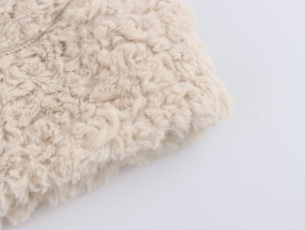 Women Casual Button Solid Color Lamb Fur Faux Shearling Jacket Sleeveless Waistcoat Vest