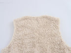 Women Casual Button Solid Color Lamb Fur Faux Shearling Jacket Sleeveless Waistcoat Vest