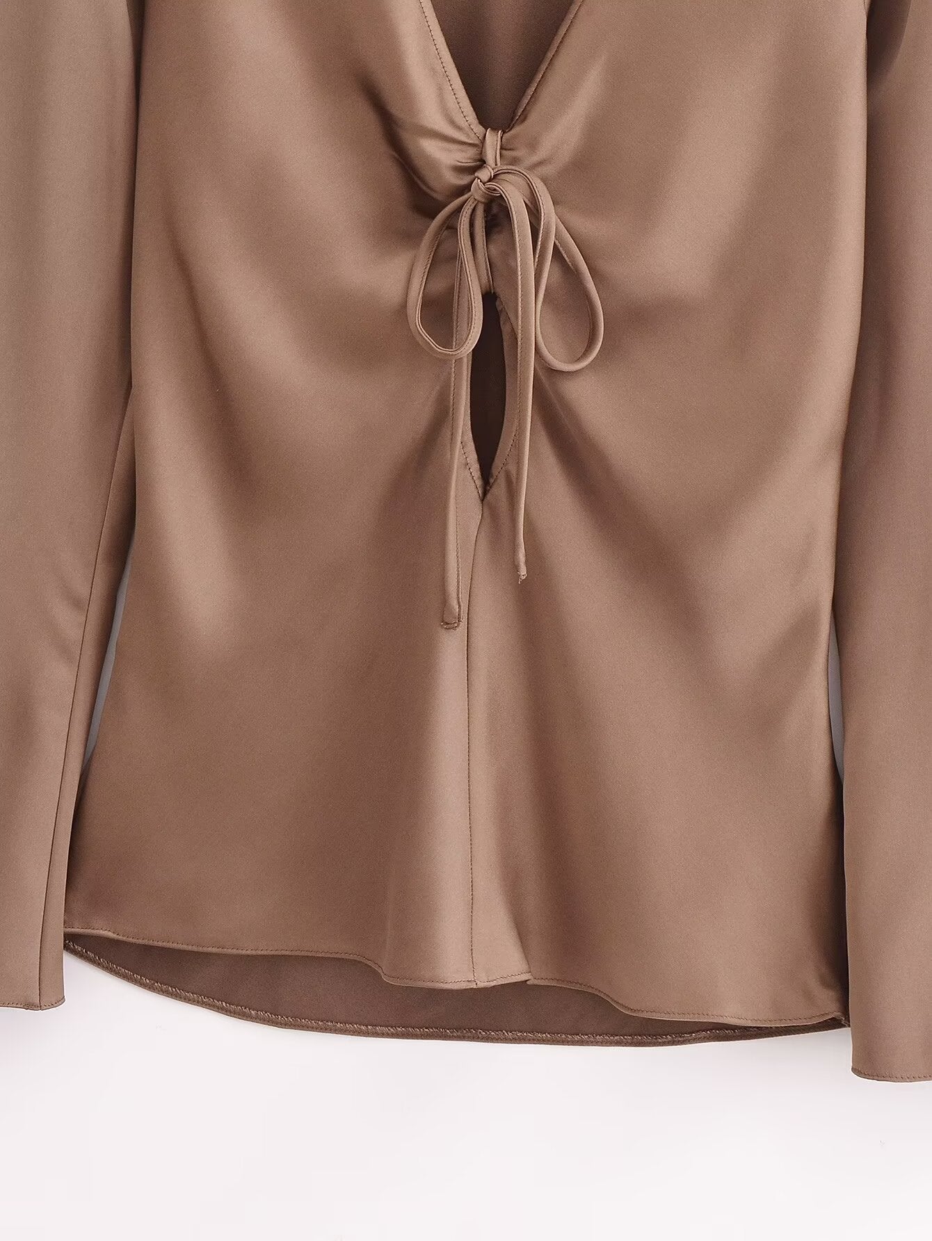 Women's Women Bowknot Silk Satin Texture Long Sleeve Shirt