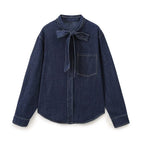 Women's Long Sleeve Bowknot Decorative Denim Shirt