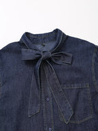 Women's Long Sleeve Bowknot Decorative Denim Shirt