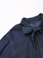 Women's Long Sleeve Bowknot Decorative Denim Shirt