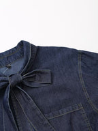 Women's Long Sleeve Bowknot Decorative Denim Shirt