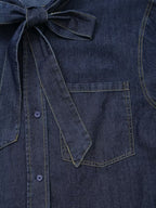 Women's Long Sleeve Bowknot Decorative Denim Shirt