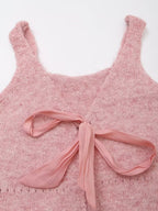 Women's Slim Fit Solid Color Knitted Ribbon Vest